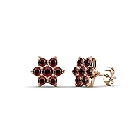 Round Red Garnet 5/8 ctw Women Flower Stud Earrings 14K Gold