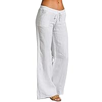 Cotton Linen Wide Leg Pants High Waist Solid Drawstring Loose Women's Pants Summer Casual Trousers