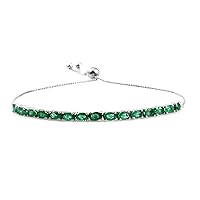 Adjustable Platinum Plated 3.5 Cts Emerald Gemstone 925 sterling Silver Tennis Bracelet For She