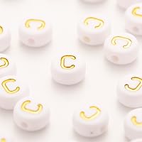 200Pcs Acrylic Letter Beads Alphabet Gold Letter B White Beads for Jewelry Making Bracelets Necklaces Key Chains DIY 4X7mm (C)