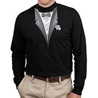 Tuxedo Shirt with White Flower Adult Mock Turtleneck T-Shirt - Black
