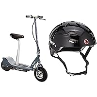 Razor E300S Seated Electric Scooter - Matte Gray & V-17 Youth Multi-Sport Helmet, Gloss Black