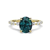 2.88 ctw London Blue Topaz Oval Shape (9 x 7 mm) alternating Side Marquise & Round Lab Grown Diamond Hidden Halo Engagement Ring in 14K Gold