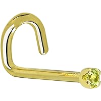Body Candy Solid 14k Yellow Gold 1.5mm Genuine Peridot Left Nose Stud Screw 20 Gauge 1/4