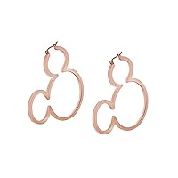 Simple and Classic Women's and Girls Fashion Mickey Mouse Outline Hoop Earrings 14K Rose Gold Plated .925 Sterling Sliver