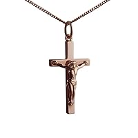 British Jewellery Workshops 9ct Rose Gold 25x15mm solid block Crucifix Cross with a 1mm wide curb Chain