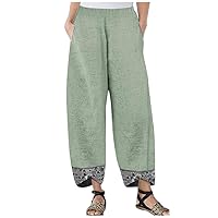 SNKSDGM Women Linen Palazzo Pants Summer Oversized Wide Leg Smocked High Waist Casual Workout Pant Trousers with Pocket