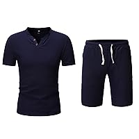 Men's Summer Fashion Pattern Printed T Shirts and Shorts Mesh Casual Loose Sports Short Sleeve Shorts Tops Set