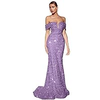 Sparkly Sequin Prom Dresses Off Shoulder Pleated Prom Gowns Sexy Mermaid Glitter Formal Party Gown ZW068