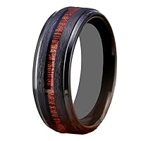 8mm Tungsten Rings Wedding Ring for Men Center Wood Inlay Black Ring Matte Brushed Finish Polished Beveled Edge Comfort Fit - Personalized Gifts