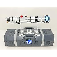Galaxy's Edge Star Wars Darth Plo Koon Legacy Lightsaber Hilt Bundle with Custom Engraved Stand, Blue