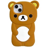 iPhone 14 Pro Max Case, Soft Silicone Cover for Apple iPhone14ProMax Brown Color Teddy Bear Japanese 3D Cartoon Protective Cute Lovely Fun Adorable Fashion Kids Girls Boys