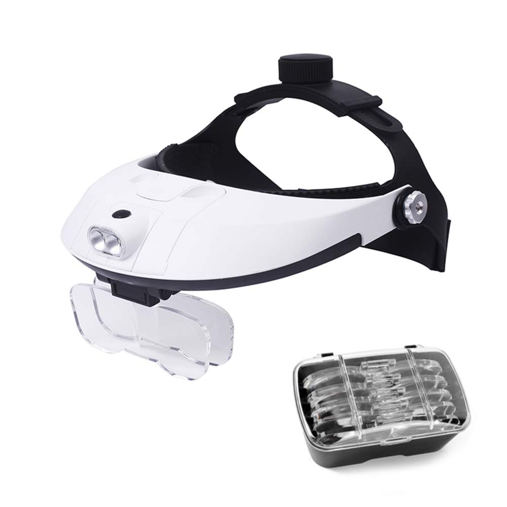 ASZX Headband Magnifier with Light & 5 Lens,Head Mount Magnifying Glasses for Reading, Jewelry Loupe, Watch & Electronic Repair