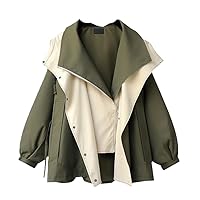 Korean Women's Trench Coat Spring Autumn Mid Length Color Matching Outerwear Casual Work Wear Windbreaker