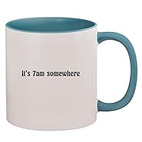 It's 7AM Somewhere - 11oz Ceramic Colored Inside & Handle Coffee Mug, Light Blue
