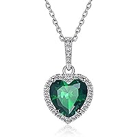 Romantic Valentine's Day Special Heart Shaped Emerald & CZ Diamond Lovely Pendant Necklace Fashion Jewelry for Women's Teen Girls