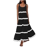 Ladies Dresses Square Neck Dresses for Women Sleeveless Maxi Long Beach Hawaiian Striped Fall Summer Dresses 2024