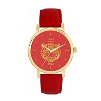 Limited Edition Chinese New Year of The Tiger 2022 for Women, Analogue Display, Japanese Quartz Movement Watch with Red Leather Strap, Custom Made Engraved Watch