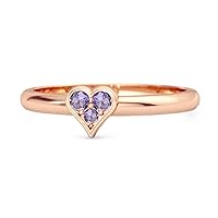 Sparkling Heart Shaped Design 0.04 Cts Amethyst Gemstone 925 Sterling Silver Lovers Ring