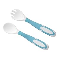 Baby Fork Spoon Set, Silicone Easy Clean Baby Supplies Set Training Spoons with Rounded Tip, Infant Self-Feed Case (Blue)