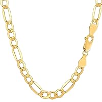 14k REAL Yellow Gold 5.4mm Shiny Diamond-Cut Alternate Classic Mens Hollow Figaro Chain Necklace for Pendants and Charms with Lobster-Claw Clasp (8.5
