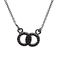 Karma Double Circle Necklace With Black Spinel Stone 925 Sterling Silver Jewelry