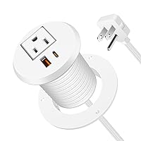 Desktop Power Grommet 2 inch Hole,PD 30W USB C Fast Charging Station,Recessed Outlet,Ultra Thin Flat Plug Power Strip,Slim Outlet Extender,Table Outlets for Home,Office,6ft Cord,White