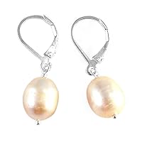 Sterling Silver Freshwater Cultured Pearl Leverback Drop Earrings, Peach