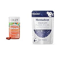 OLLY Ultra Strength Brain Softgels and Mentadent Premium Floss Picks - 60 Count Brain Softgels, 150 Count Floss Picks