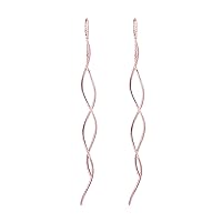 Solid 925 Sterling Silver Double Linear Curved Tassel Earrings Threader Drop Dangle Earrings Perfect For Women Teens Girls