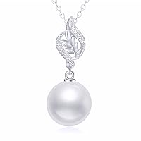 14k Gold Diamond Leaves Pearl Necklace for Women, Anniversary Jewelry for Wife, Birthday Gifts for Her (0.1ct Diamond, 9mm Freshwater Cultured Pearl), 16-18 Inch