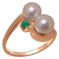 14k Rose Gold Cultured Pearl & Emerald Womens Dress Ring - Sizes 4 to 12 Available