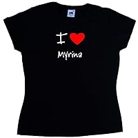 I Love Heart Myrina Black Ladies T-Shirt