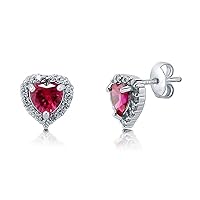 Heart Stud !! Red Cubic Zircon Gemstone Platinum Plated 925 Sterling Silver Stud Earring For Love