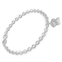 Children And Teenage Girls Silver Diamond Butterfly Charm Bracelet (7 1/4 In)