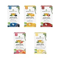 Miracle Tree - Organic Moringa Superfood Tea, 5 Pack Bundle, 5x25 Individually Sealed Tea Bags (Blueberry, Lemon, Strawberry, Peach & Ginger, Lemon & Chamomile)