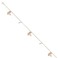 Tri Color Hanging Charm Anklet 14k Tri Color Gold Length 9+1’' Gold Anklet For girls-