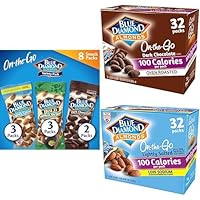 Bundle of Blue Diamond Almonds Snack Nut Variety Pack for Kids, Office, School, On-the-go, 8 Pack Variety Pack, 32 Count 100 Calorie Dark Chocolate and 32 Count 100 Calorie Lightly Salted Almonds