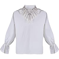 Mens Halloween Dress Shirt Strap Buckle Medieval Lapel Pleated Vintage Classic Shirt Costume Play Puffy Sleeve Shirts
