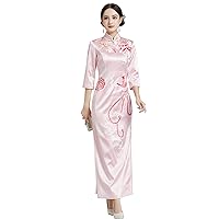 Cheongsam Dresses Silk Chinese Traditional Phoenix Peony Embroidery Wedding Evening Qipao 3437