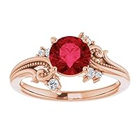 Vintage Floral Natural 1 CT Ruby Engagement Ring Platinum, Filigree Ruby Diamond Ring, Genuine Ruby Twig Leaf Rings, July Birthstone Ring, Sopia