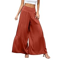 SNKSDGM Womens Wide Leg Linen Pants Summer Dressy Elastic High Waist Palazzo Pants Pajamas Loose Flowy Trouser with Pockets