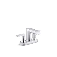 KOHLER 97094-4-CP Hint Centerset 4 inch Bathroom Faucet with Pop-Up Drain Assembly, 2-Handle Bathroom Sink Faucet, 1.2 gpm, Polished Chrome