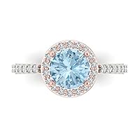 Clara Pucci 2.34ct Round Cut Solitaire Halo Natural Sky Blue Topaz Engagement Promise Anniversary Bridal ring 14k White & Rose Gold