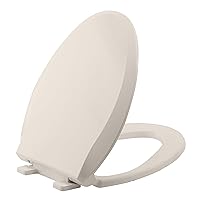 Durable Elongated Toilet Seat with Slow Soft Close - Easy to Install and Clean, Never Loosens - White, Fits Most Elongated Toilets Almond