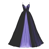 Kivary Gothic Prom Dress Spaghetti Straps Black Tulle Ball Gown Wedding Dresses