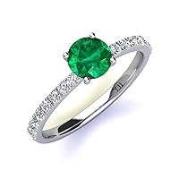 Round Emerald Natural Diamond 1 ctw Women Engagement Ring 14K Gold
