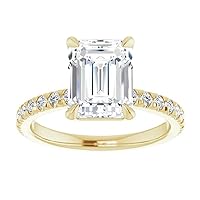 10K Solid Yellow Gold Handmade Engagement Rings 3.75 CT Emerald Cut Moissanite Diamond Solitaire Wedding/Bridal Ring Set for Woman/Her Propose Ring, Perfact for Gift Or As You Want