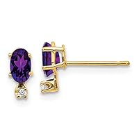 14k Yellow Gold Polished Post Earrings Diamond and Amethyst Earrings Measures 7x3mm Wide Jewelry for Women