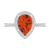 Clara Pucci 2.45ct Pear Cut Solitaire W/Accent Halo Genuine Red Simulated Diamond Wedding Promise Anniversary Bridal Ring 18K White Gold